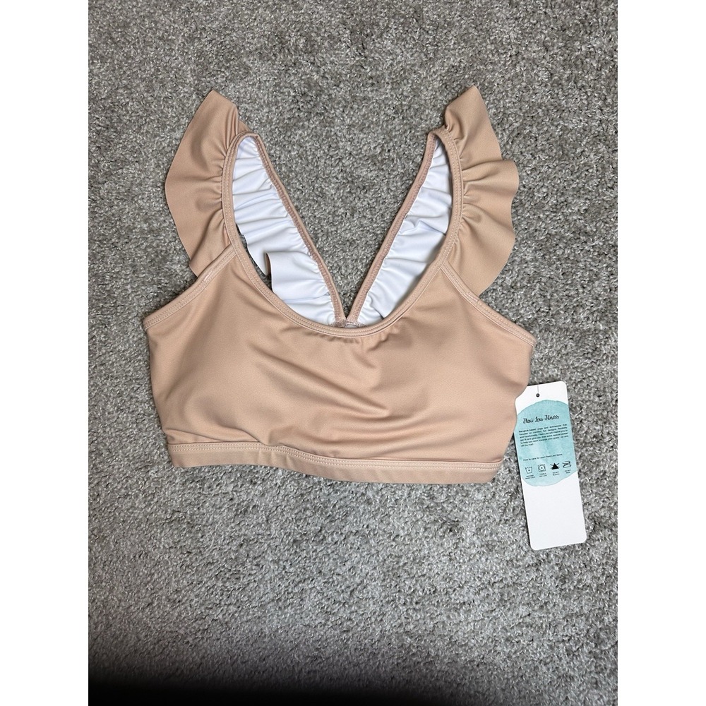 Flexi Lexi Fitness Ruffle Sports Bra Crop‎ Top Sand Beige Yoga NWT Small